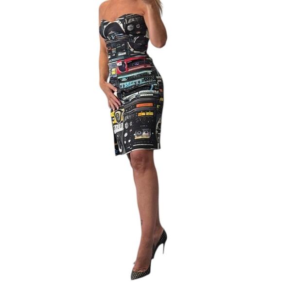 New NWT Moschino Couture Graphic Stereo Strapless Dress Sz 8 - Picture 10 of 16